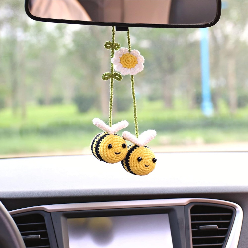 Car Accessories Mirror Hanging - Cute Crochet Bee Car Rearview Mirror