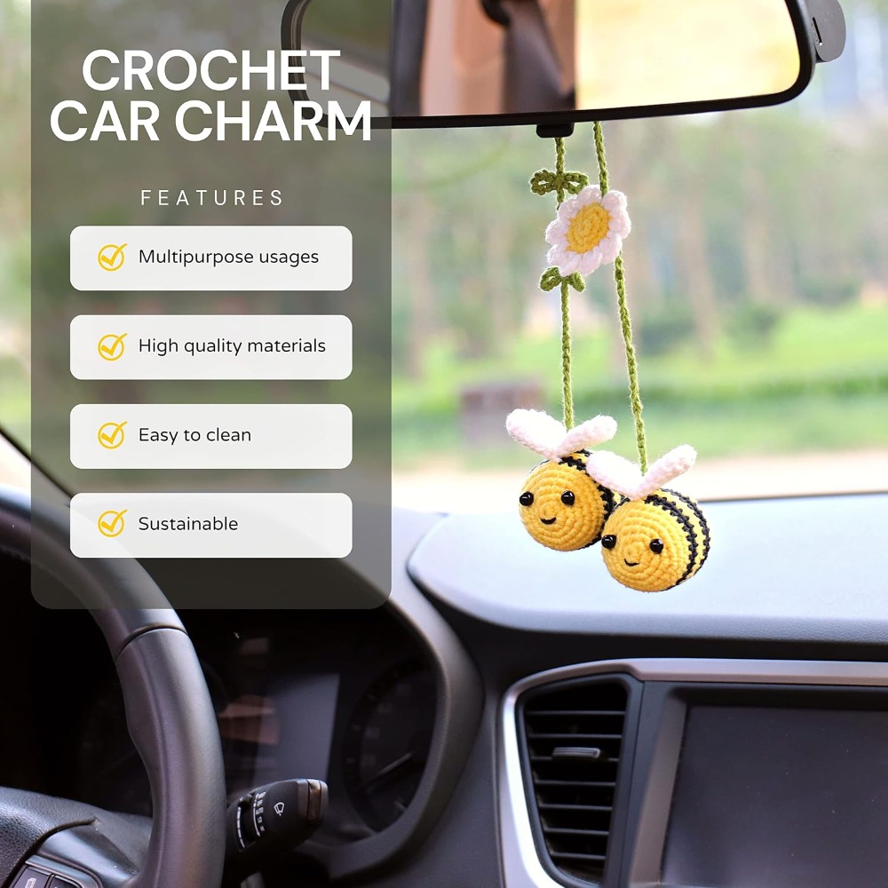 Cute Crochet Bee Car Rearview  - Car Accessories Mirror Hanging recension och pris