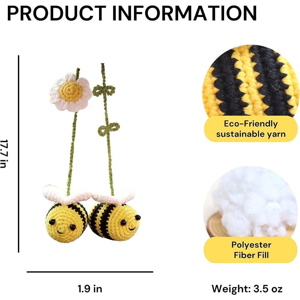 Cute Crochet Bee Car Rearview  - Car Accessories Mirror Hanging recension och pris