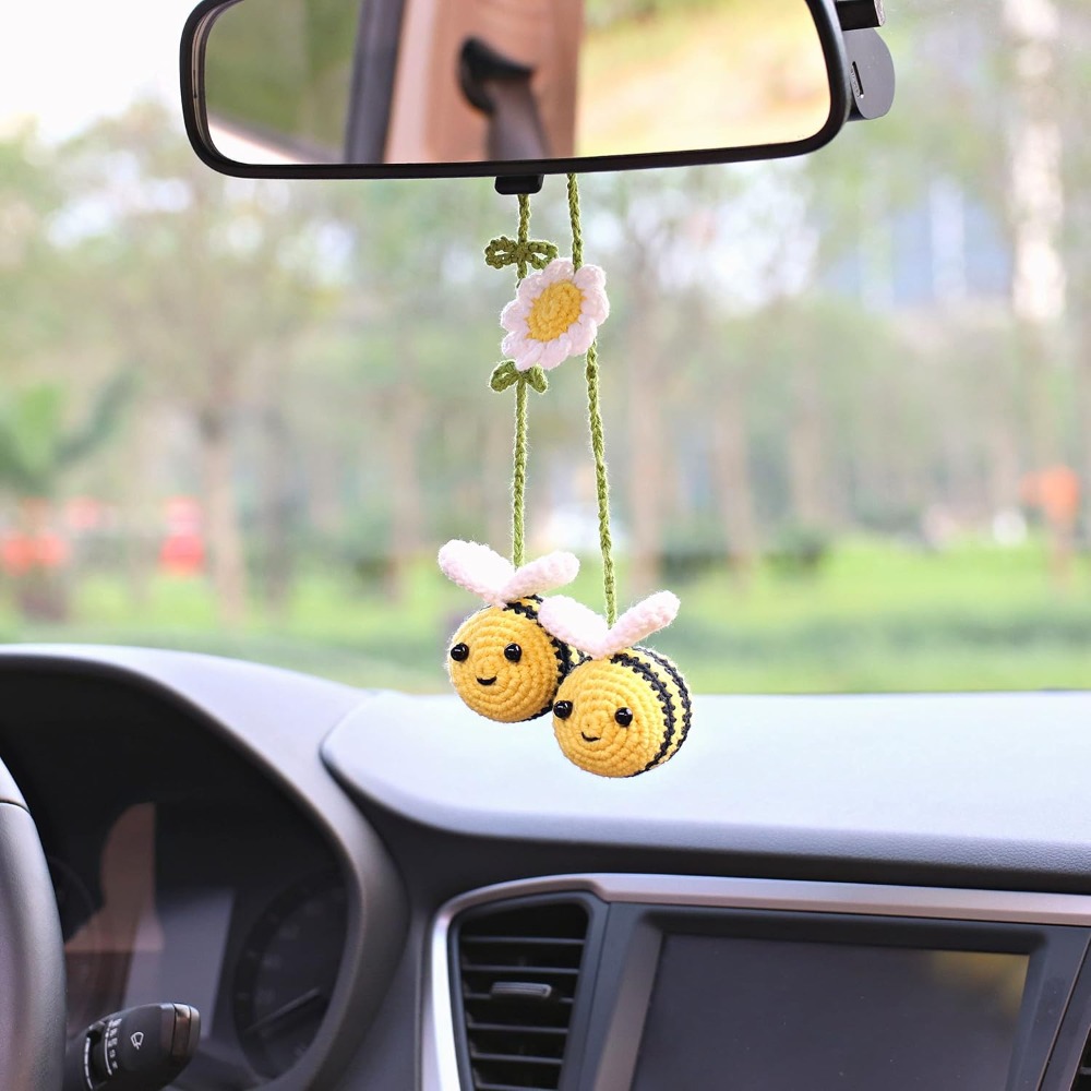 Cute Crochet Bee Car Rearview  - Car Accessories Mirror Hanging recension och pris